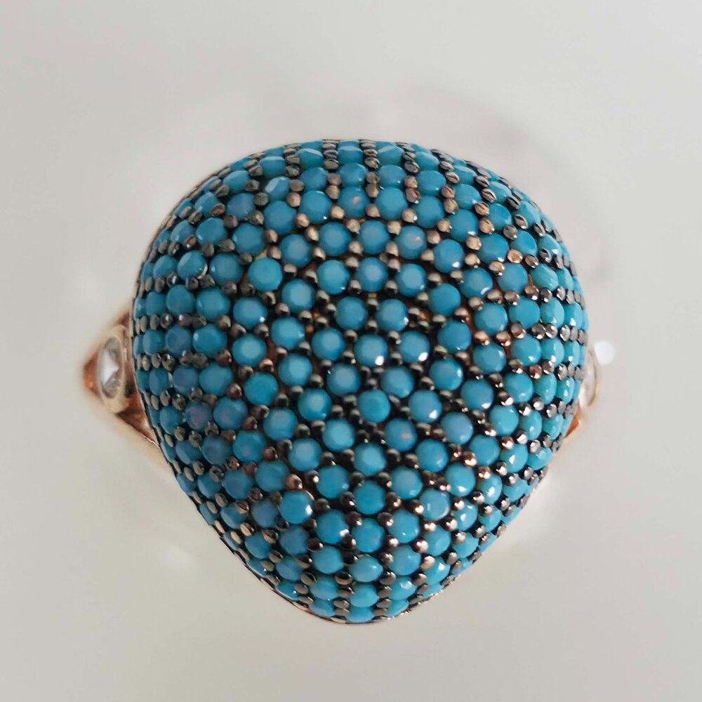 Sterling Silver Turquoise Crystal Ring - Picture 10 of 12